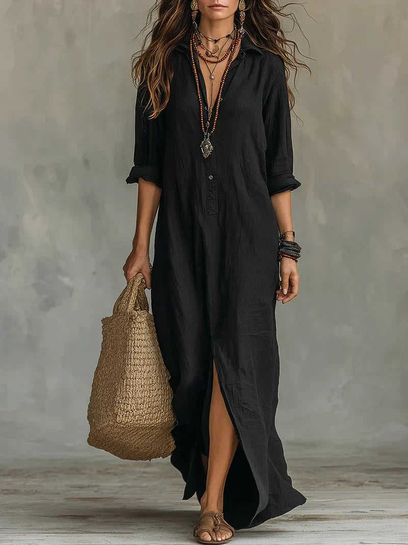 Vestido Selena™ | Maxi holgado con escote abotonado