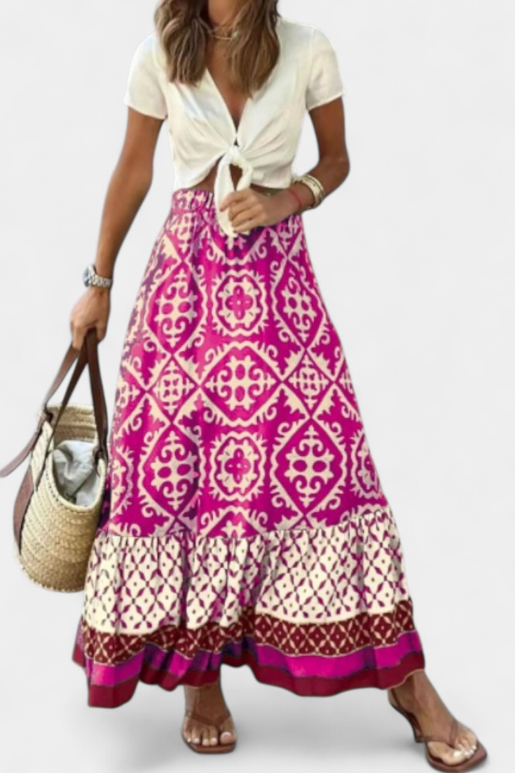 Ethel Falda Maxi Estampada con Volante