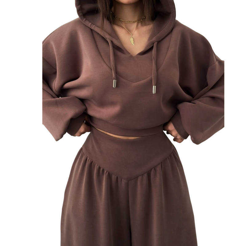 Veronica- Conjunto de sudadera corta con capucha y pantalones anchos