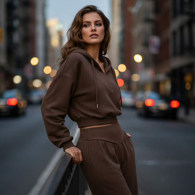 Veronica- Conjunto de sudadera corta con capucha y pantalones anchos