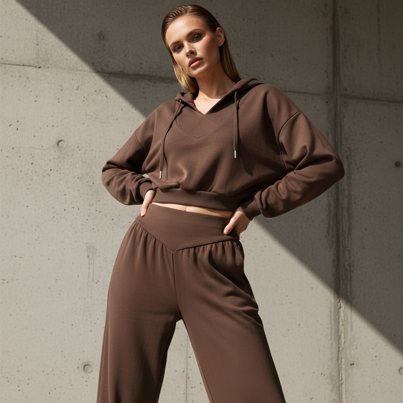 Veronica- Conjunto de sudadera corta con capucha y pantalones anchos