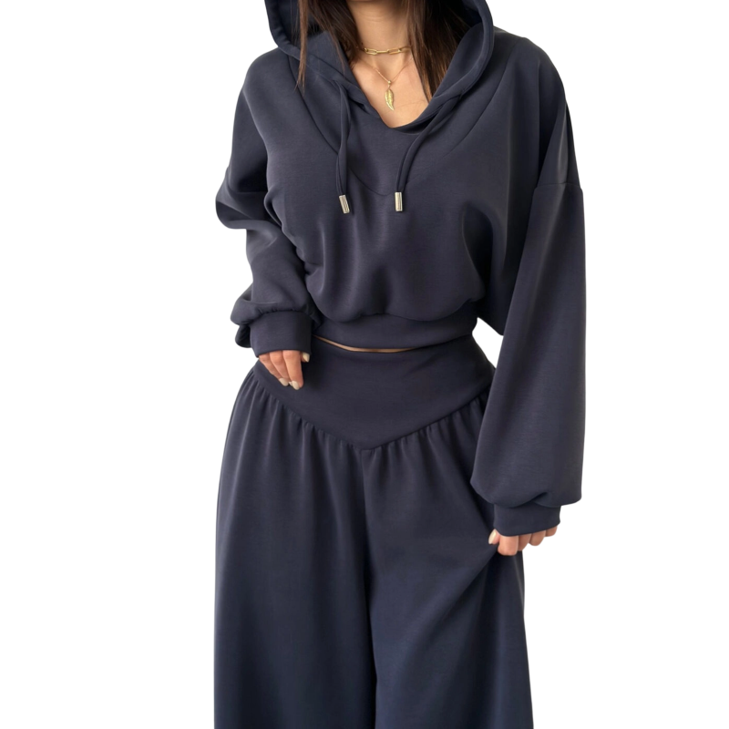 Veronica- Conjunto de sudadera corta con capucha y pantalones anchos