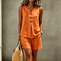Lucía™ | Conjunto de algodón y lino con top de botones y pantalón corto